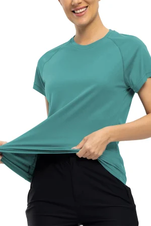 Women’s Quick Dry Short Sleeve Resilience Gym Sports Moisture Wicking Round Neck T-Shirt Training Exercise Gym Sport Shirt