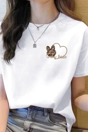 Tshirt Women Top Short Sleeve T Shirts New Korean T Shirt for Women T Shirt Round Neck Loose Fashion Tshirt Woman Top Cartoon