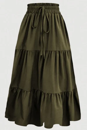 Women's Tiered Skirt a Line Half Skirt with Elastic Waistband Flowy and Elegant