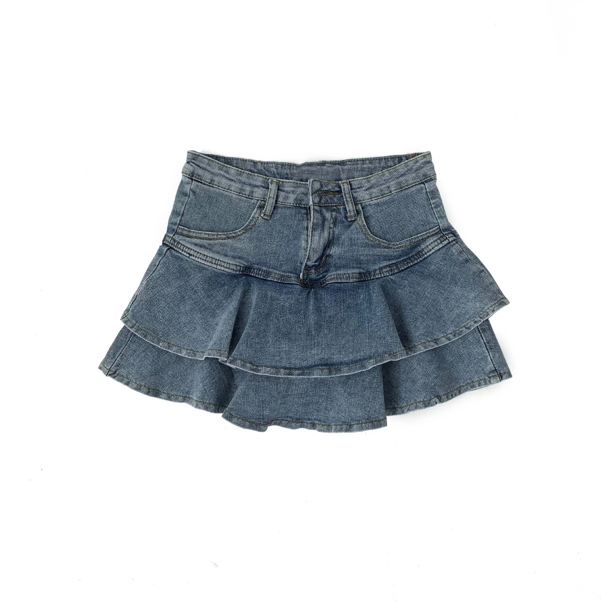 Vintage Denim Skirt Shorts Women Summer Korean Fashion High Waist A-line Wash Blue Slim Cute Sexy Mini Jeans Ruffle Skirt Female - Image 2