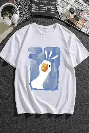 100% Cotton Women T-shirt Graffiti-art Confused Duck Printed Tees Shirt Summer Loose Tops Fashion Street O-neck Female Clothes