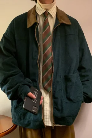 American Style Vintage 2025 Men Bomber Jacket Windbreakers Zipper Coats Autumn Loose Cargo Outwear