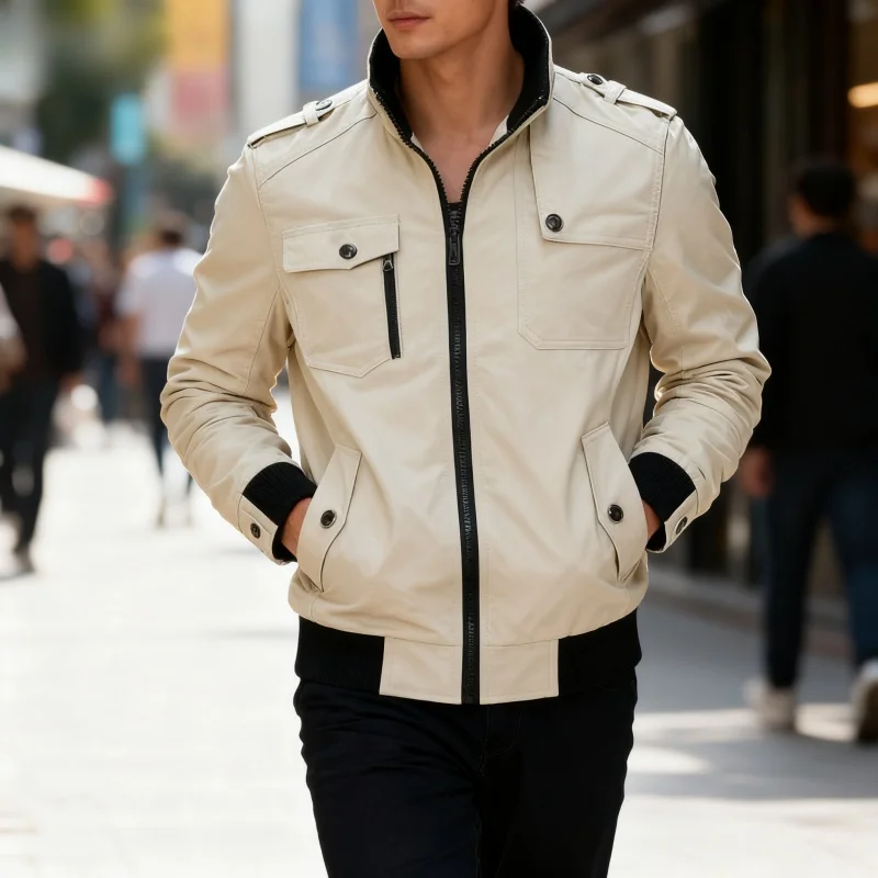 Bomber Jacket Men Fashion Casual Windbreaker Jacket Coat Men 2025 Spring Autumn New Hot Outwear Solid Stand Slim Jacket Mens