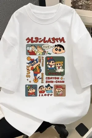 2025 Japanese Style Summer Crayon Shin Chan Cartoon Character T-shirt Harajuku Fashion Cotton Leisure Sexy Women's T-shirt Top