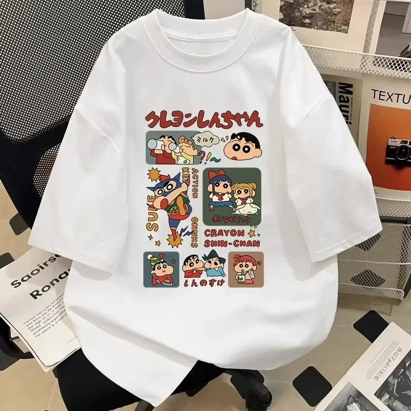 2025 Japanese Style Summer Crayon Shin Chan Cartoon Character T-shirt Harajuku Fashion Cotton Leisure Sexy Women's T-shirt Top