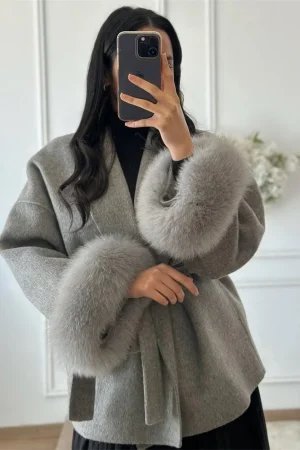 Tossy Fox Fur Wool Overcoat Women's Short Coat Office Lady Elegant Double-sided Woolen Coat 2025 New Cardigan Jackets Loose Wool